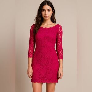DVF Zarita Dress Hot Pink Lace Mini Diane von Fürstenberg Size 2 Formal club